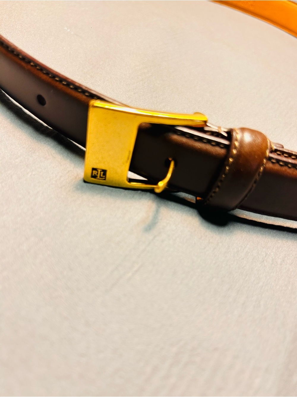 Ralph Lauren Brown Leather Belt with Gold-Tone Buckle